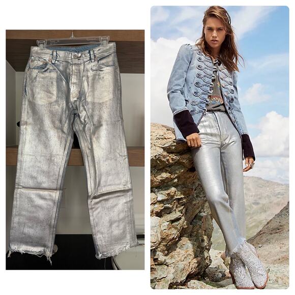 Free People Maggie Foil Jeans in Silver - Picture 1 of 7